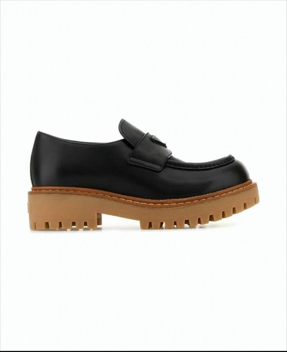 Rounded Toe Calf Leather Loafers With Chunky Sole