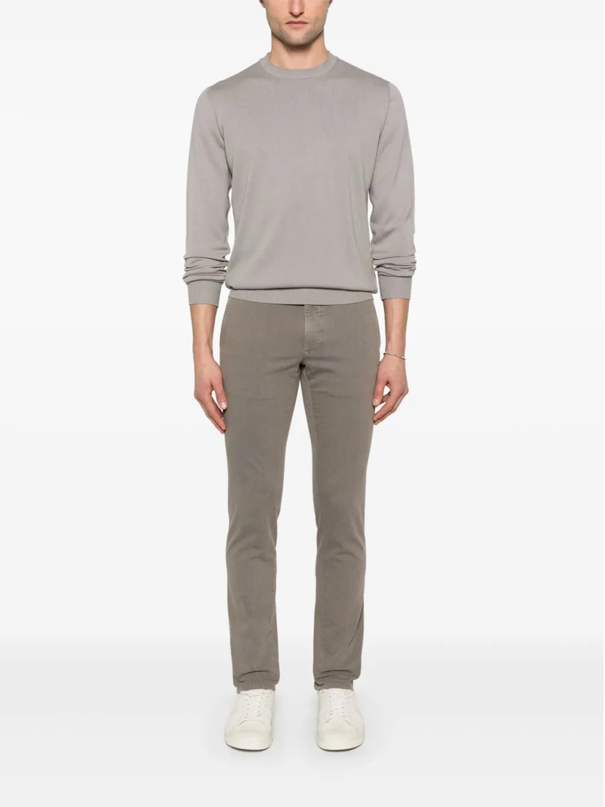 Taupe-Grey Slim Fit Straight Trousers