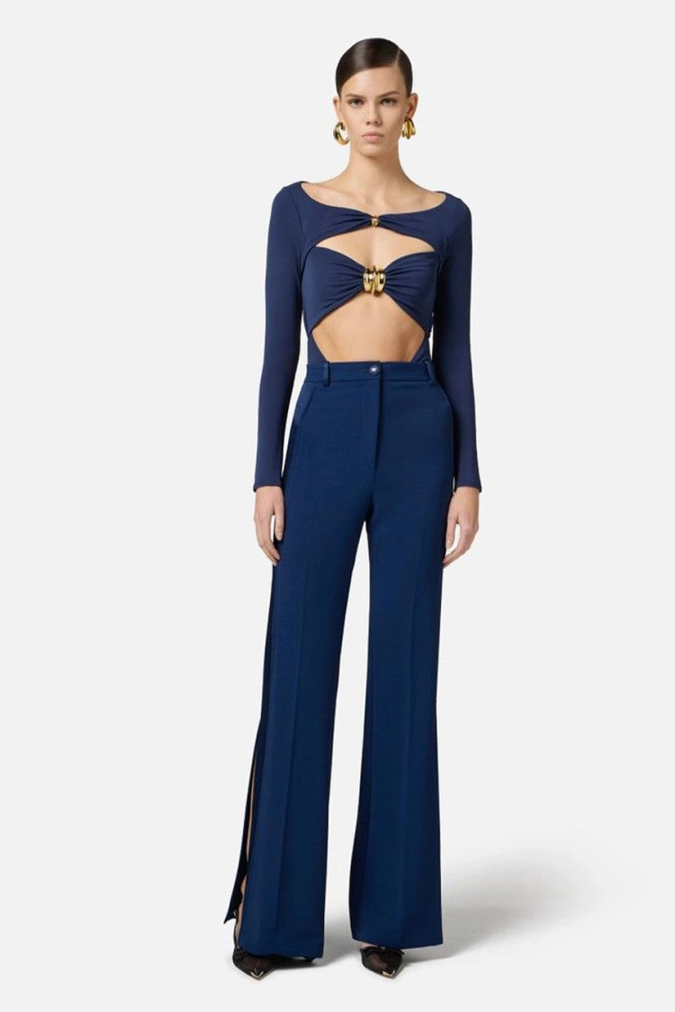 Cut-Out Viscose Top With Gold Accent