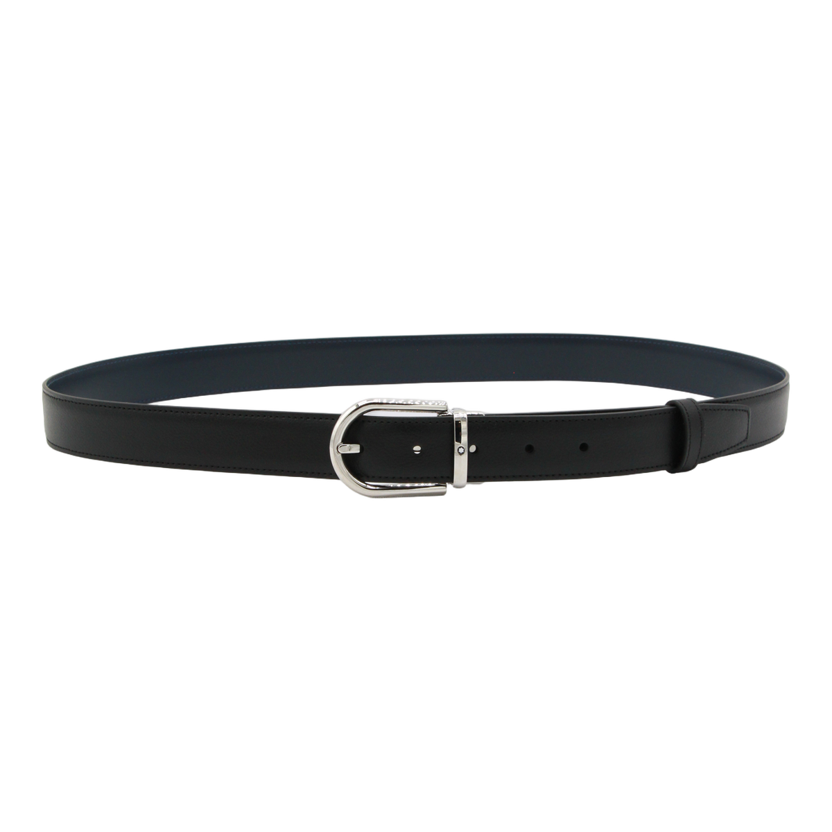 Black Leather Belt With Polished Silver-Tone Buckle