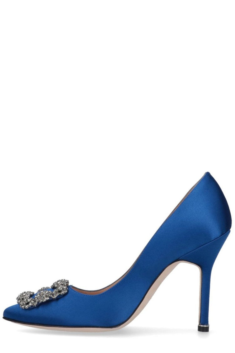 Pointed-Toe Mid-Height Stiletto Pumps with Decorative Embellishment