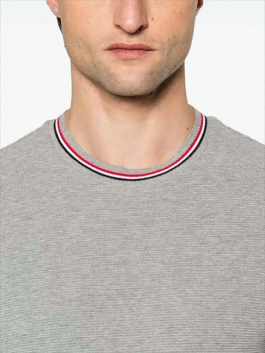 Short-Sleeve Cotton T-Shirt With Striped Neckline And Snap Hem