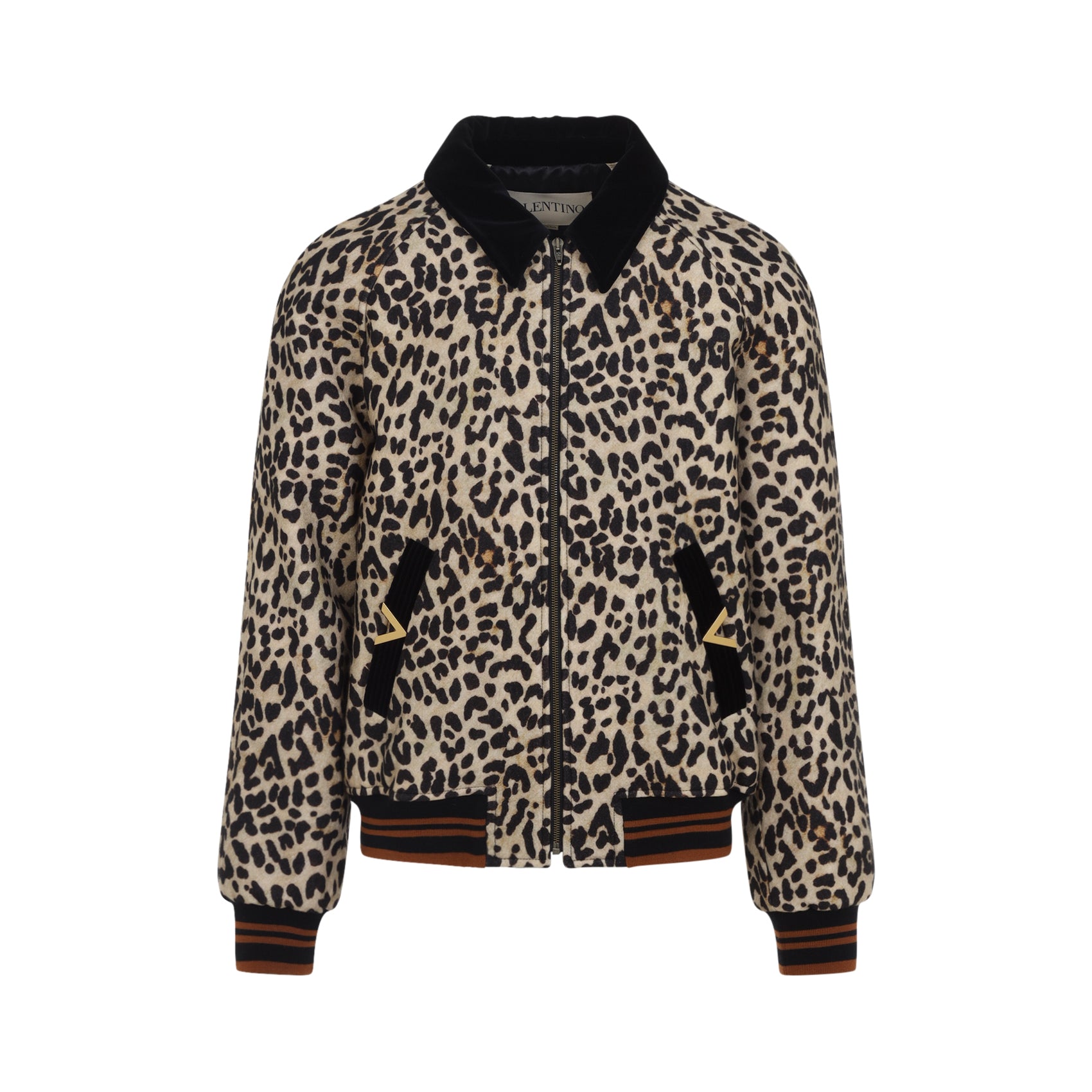 Brown Wool Jacket With Leopard Print And Velvet Collar