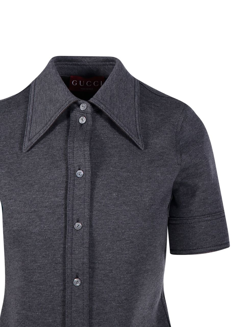 Boxy Short-Sleeved Shirt with Wide Pointed Collar