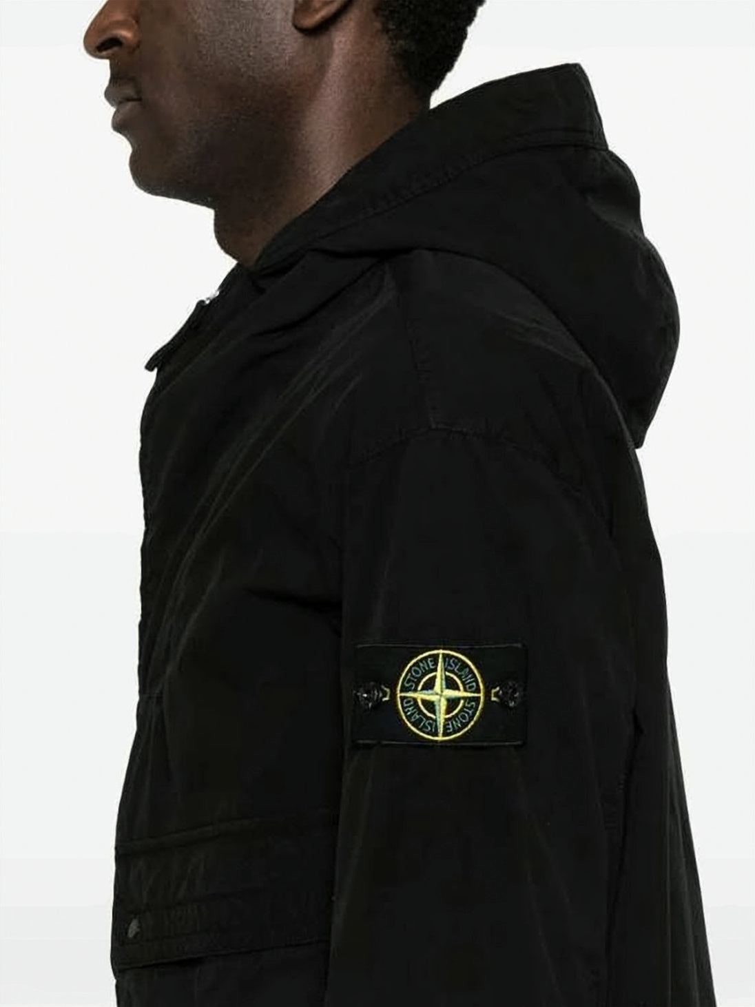 Black Jacket with Hood and Distinctive Logo