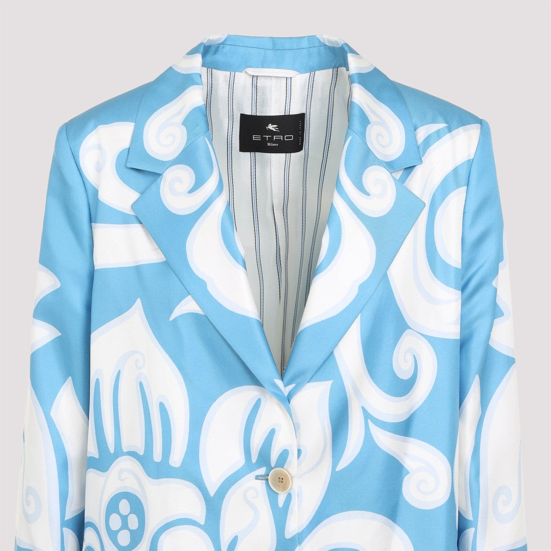 Blue Silk Floral Pattern Coat