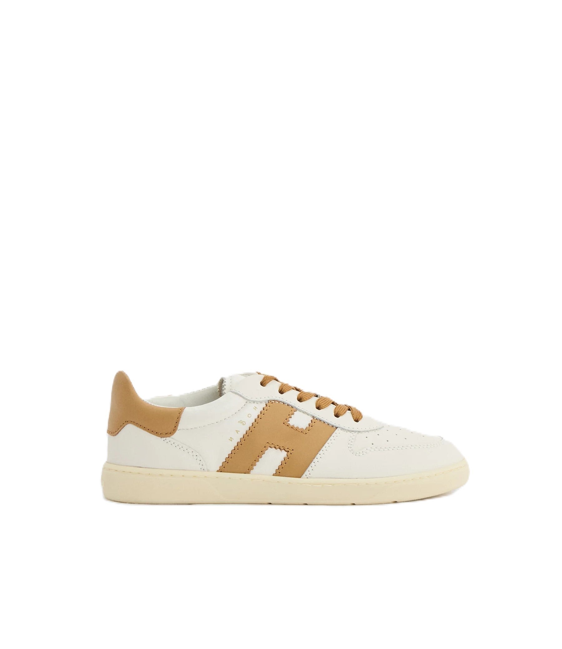 Low-Top Sneakers With Tan Accents And Perforated Design