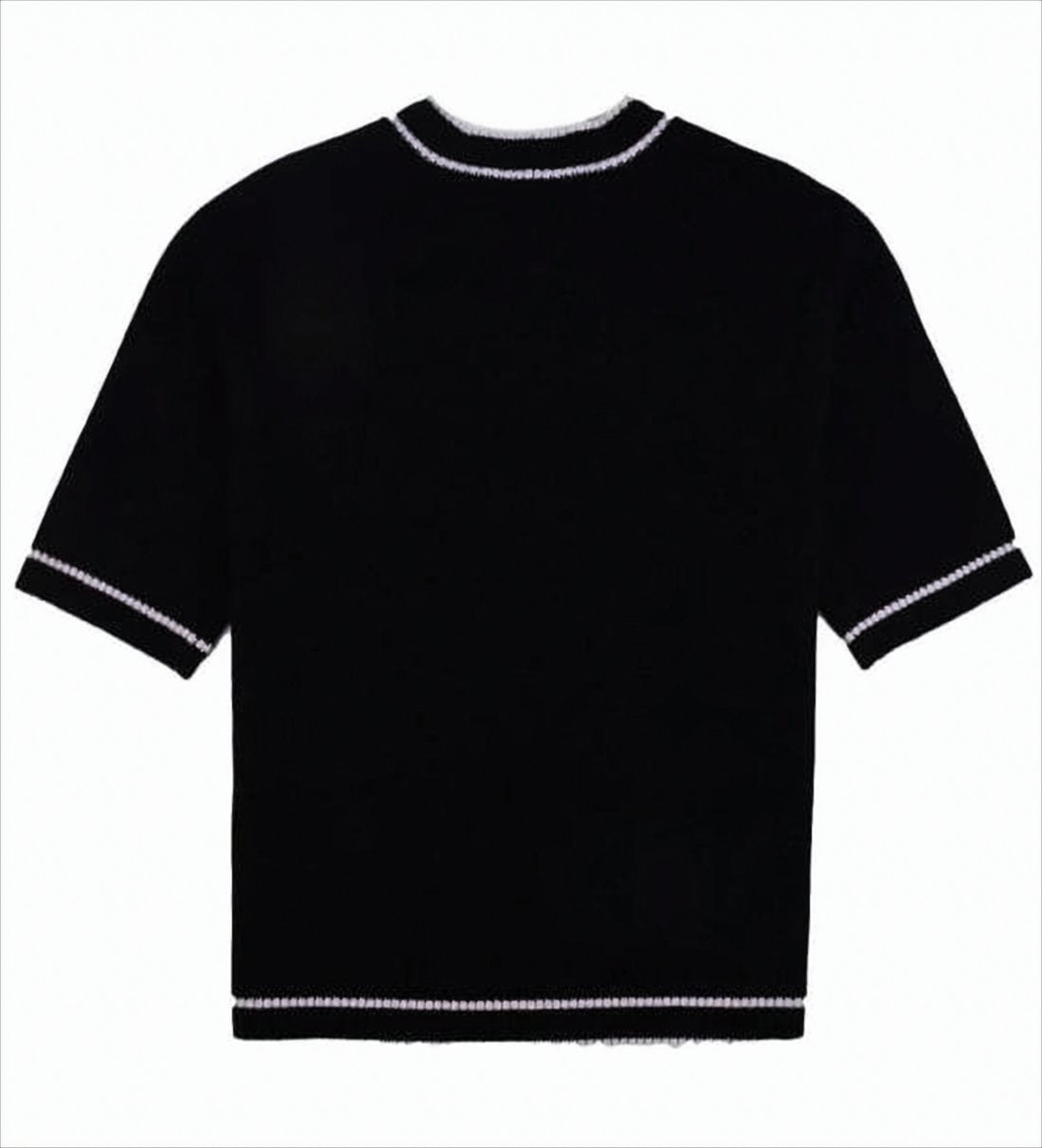 Short-Sleeved Sweater with Contrasting Trim and Minimalist Design