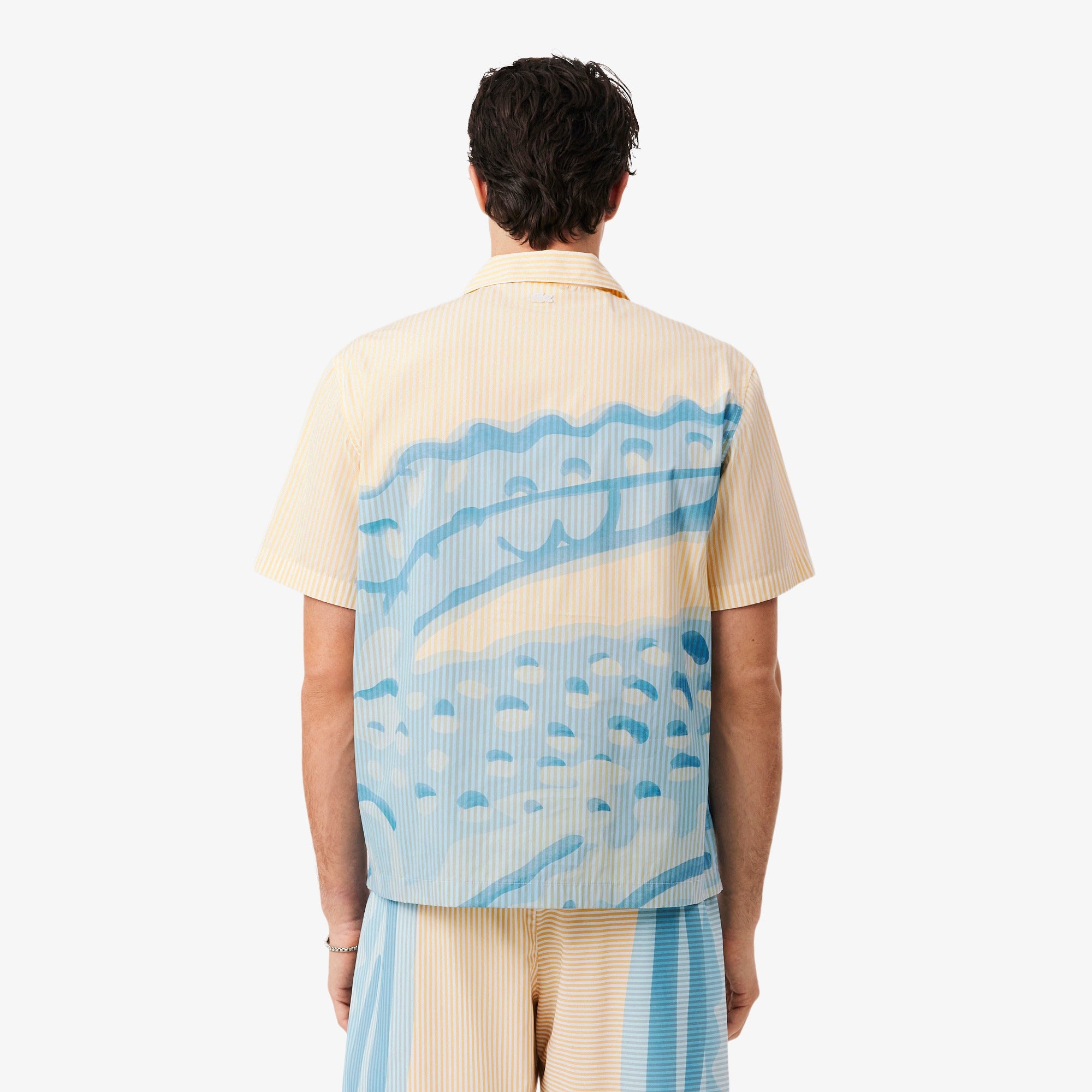 Short-Sleeve Camp Collar Shirt with Abstract Waves