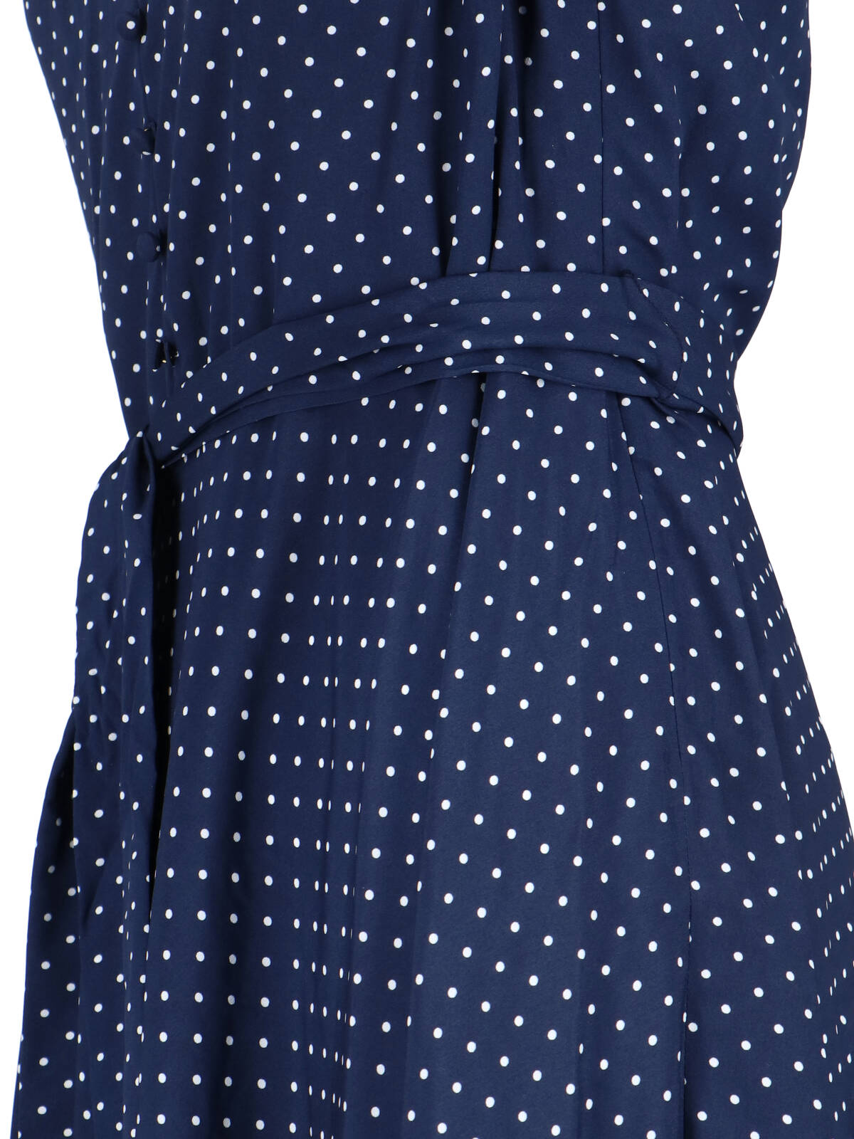 Navy Blue Midi Dress with Polka Dot Pattern