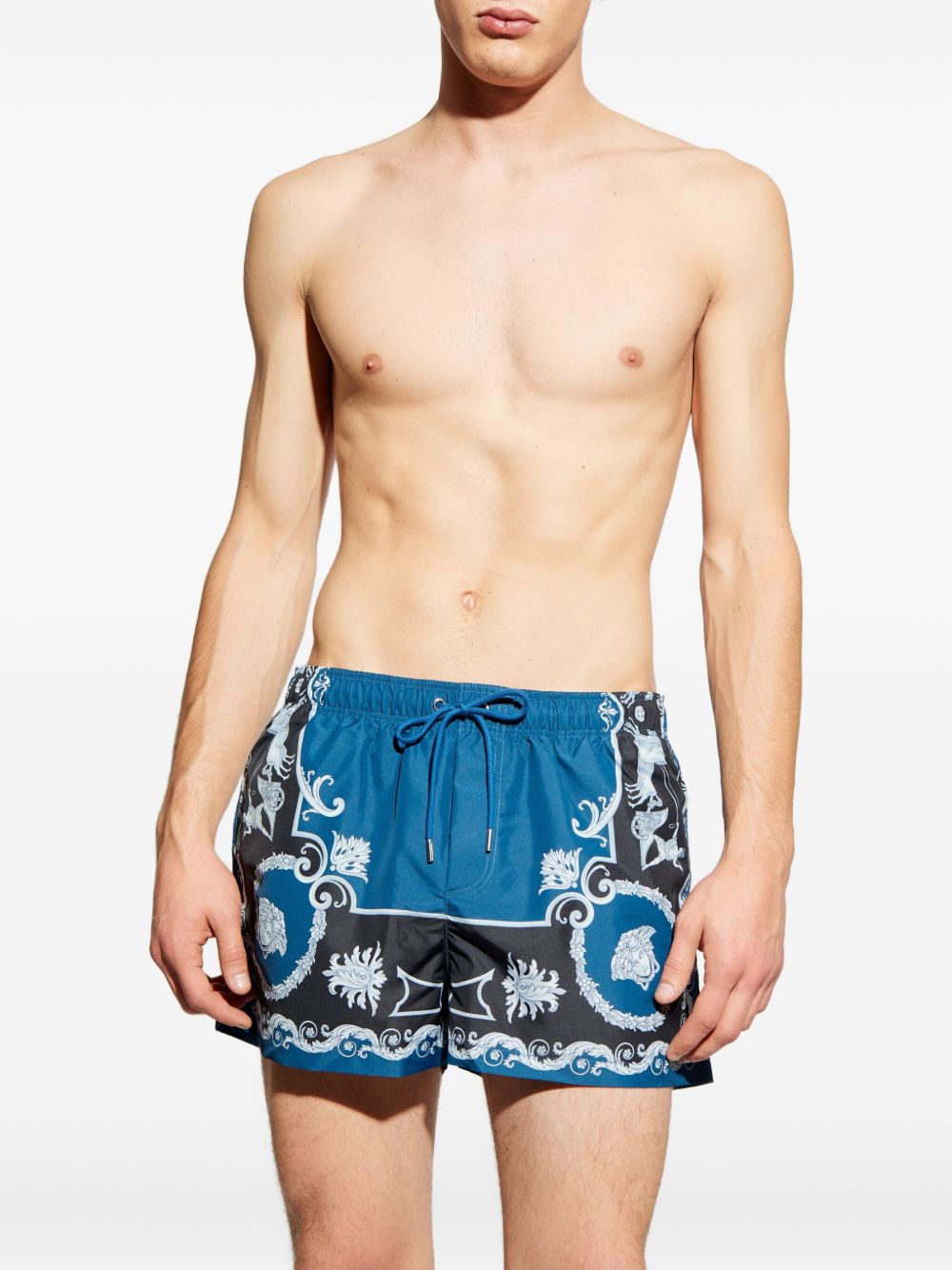 Ornamental Print Swim Shorts With Drawstring Waist