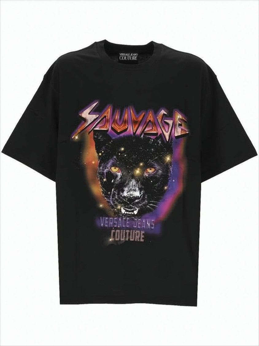 Graphic Black Panther Short-Sleeve T-Shirt with Cosmic Elements