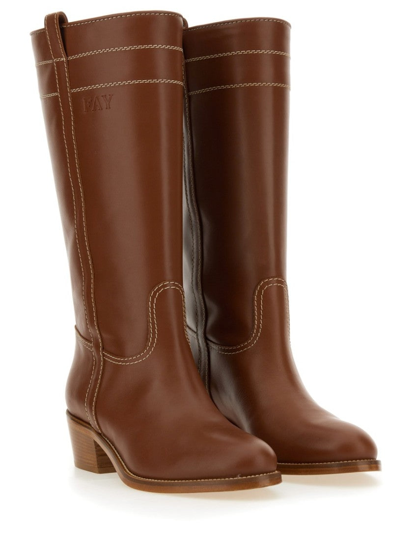 Knee-High Brown Calf Leather Boots