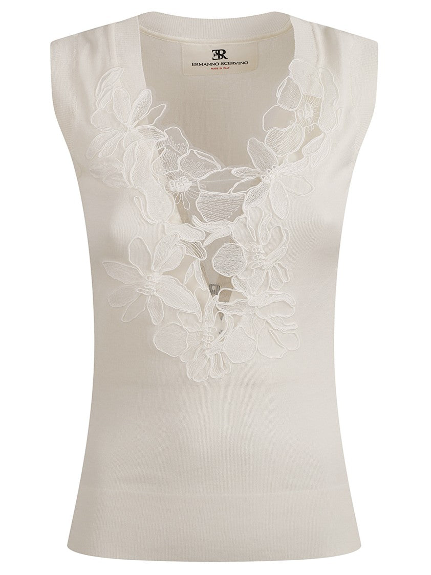 Sleeveless Top With Floral Embroidery