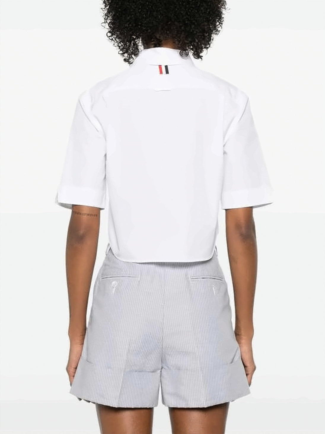 Cropped Short Sleeve Oxford Shirt With Classic Collar