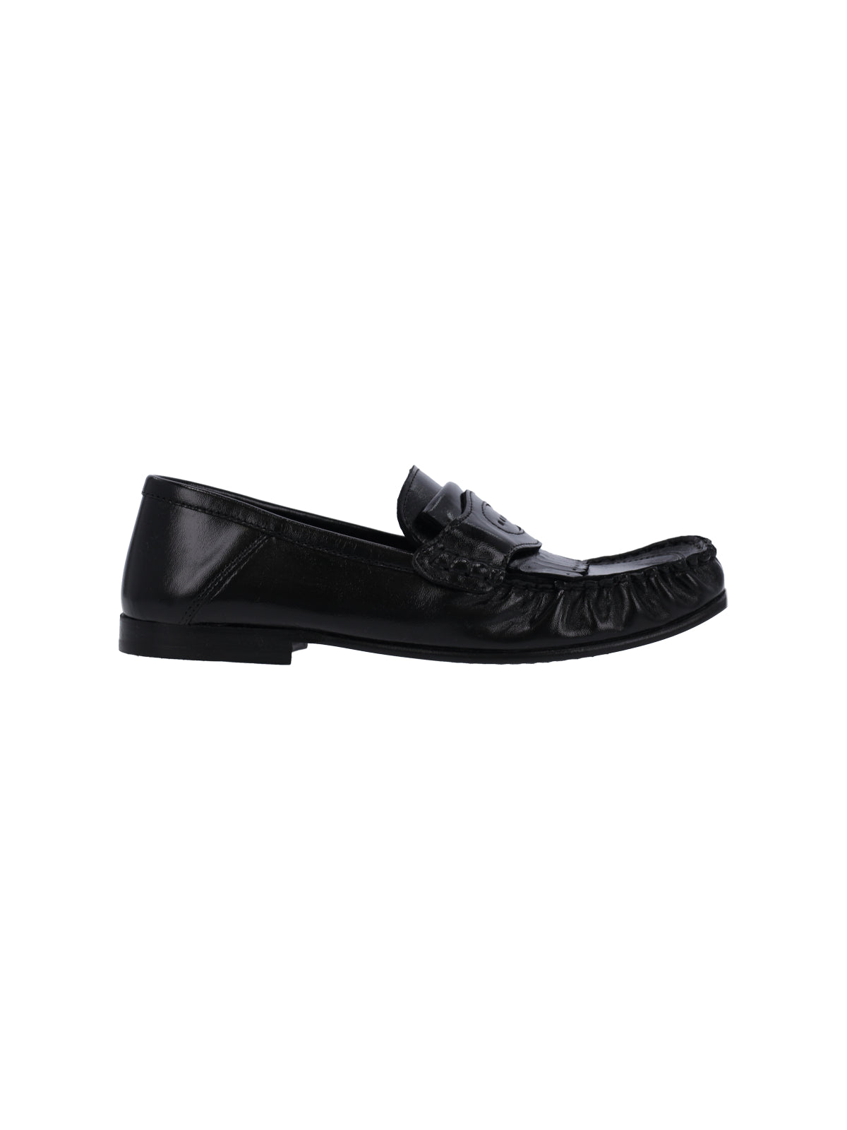 Black Polished Leather Moccasin Flats