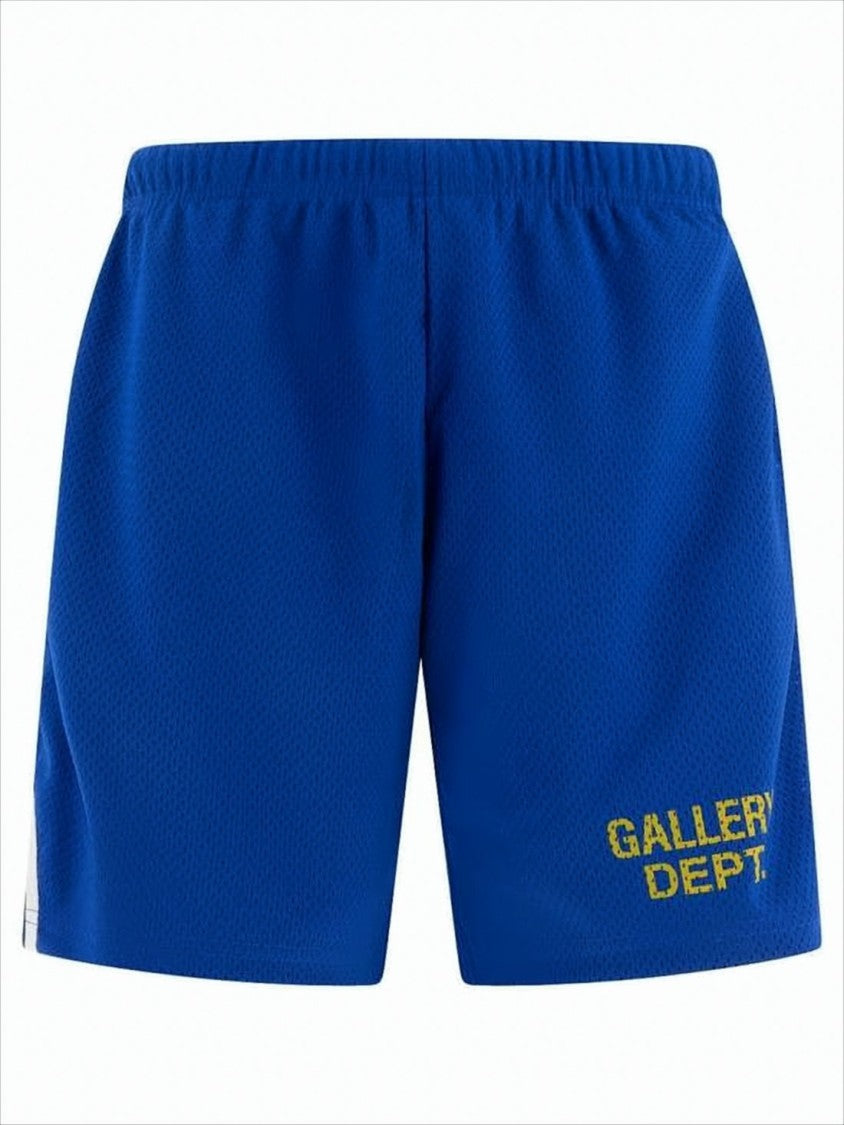 Breathable Blue Mesh Shorts with Contrasting Stripes