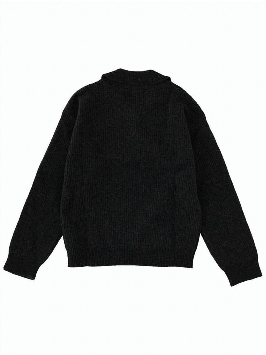 Ribbed Wool Sweater with Classic Collar