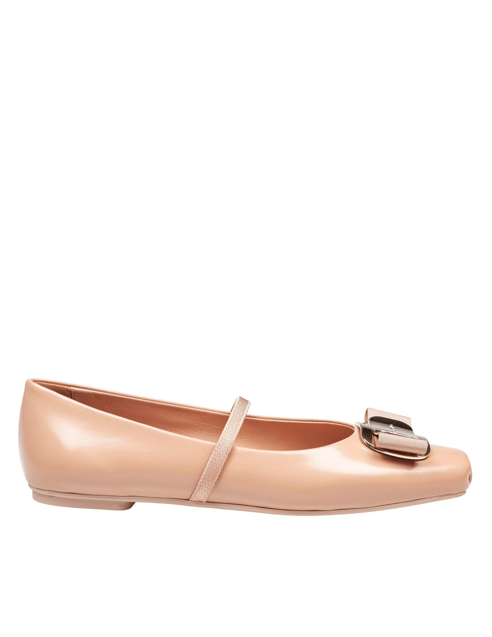 Ferragamo Zina Leather Ballerina Flats, Amaretti Color