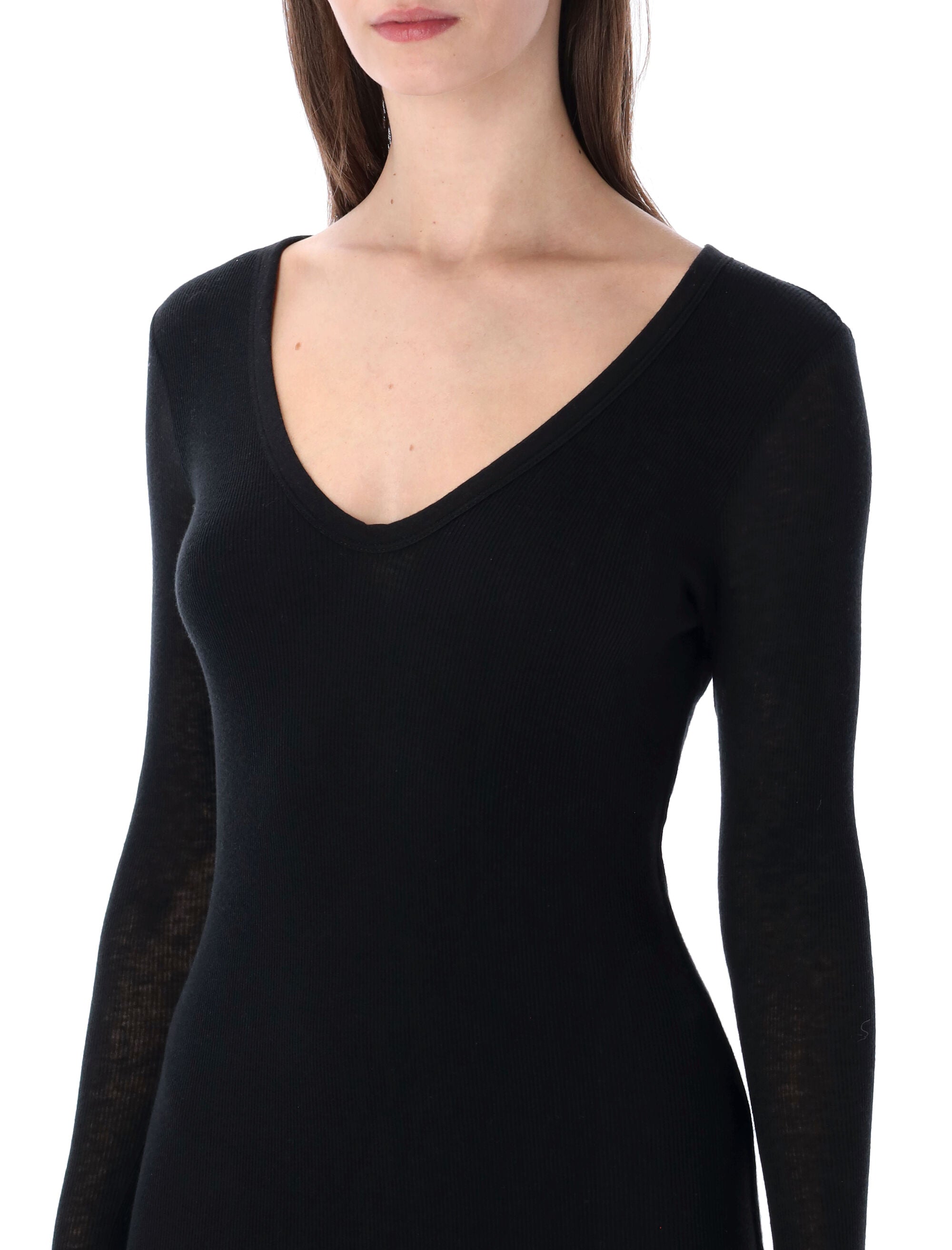 Cotton And Cashmere Rib V-Neck Dress