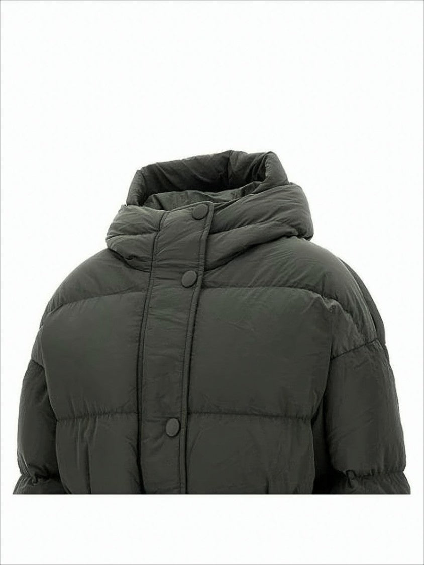 Quilted Padded Jacket with High Collar and Belt