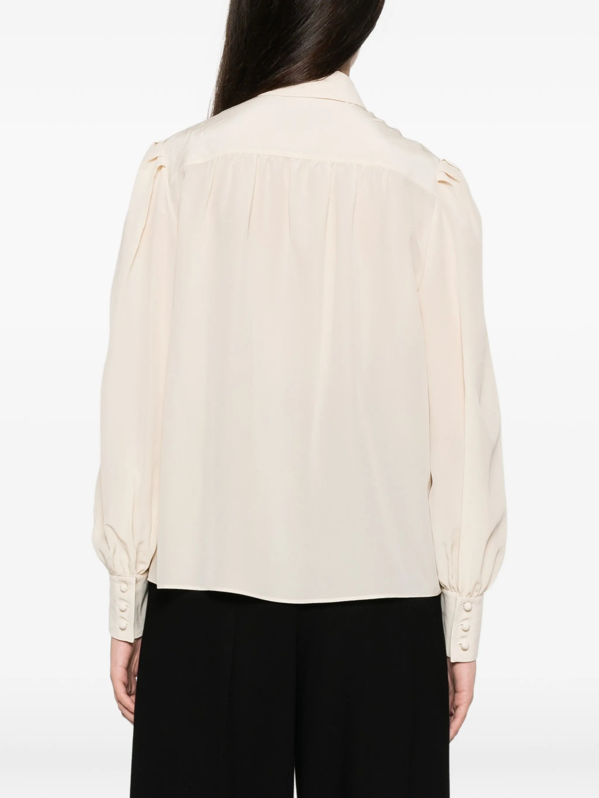 Neutral Floral Embroidered Puff Sleeve Shirt