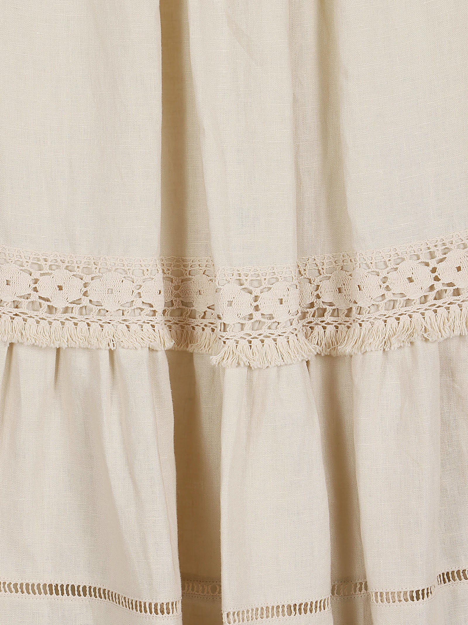 Gathered Linen Skirt with Lace Detailing and Cut-Out Patterns