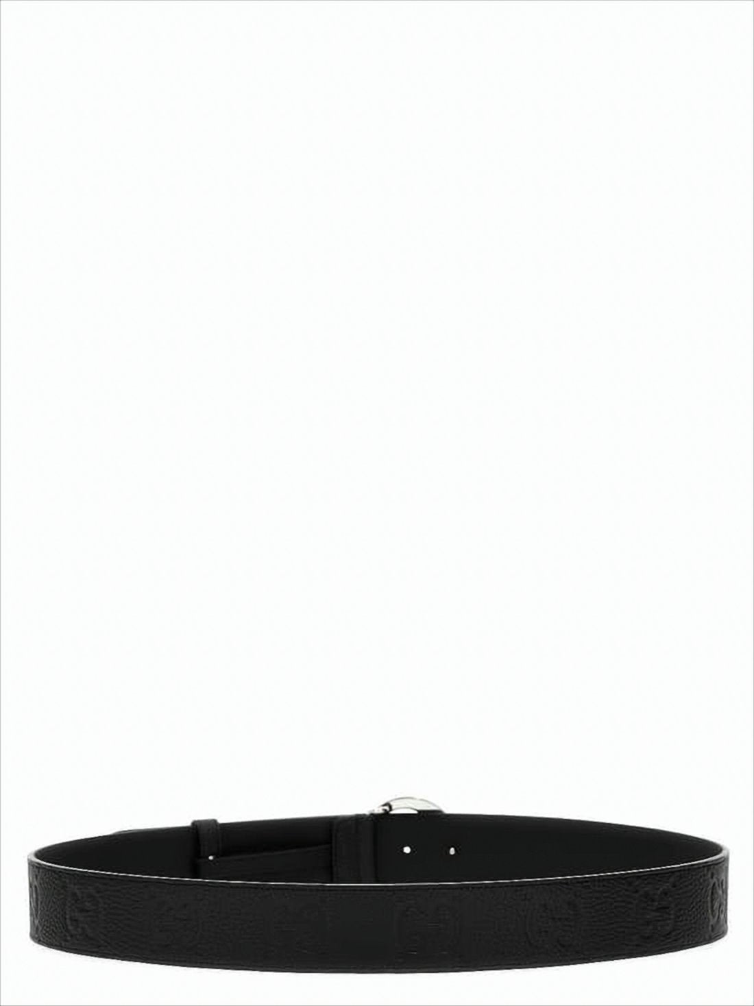 Black Leather Belt with Embossed Logo