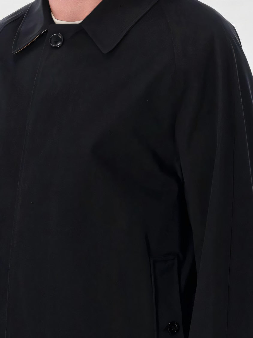 Black Cotton Coat with Classic Collar