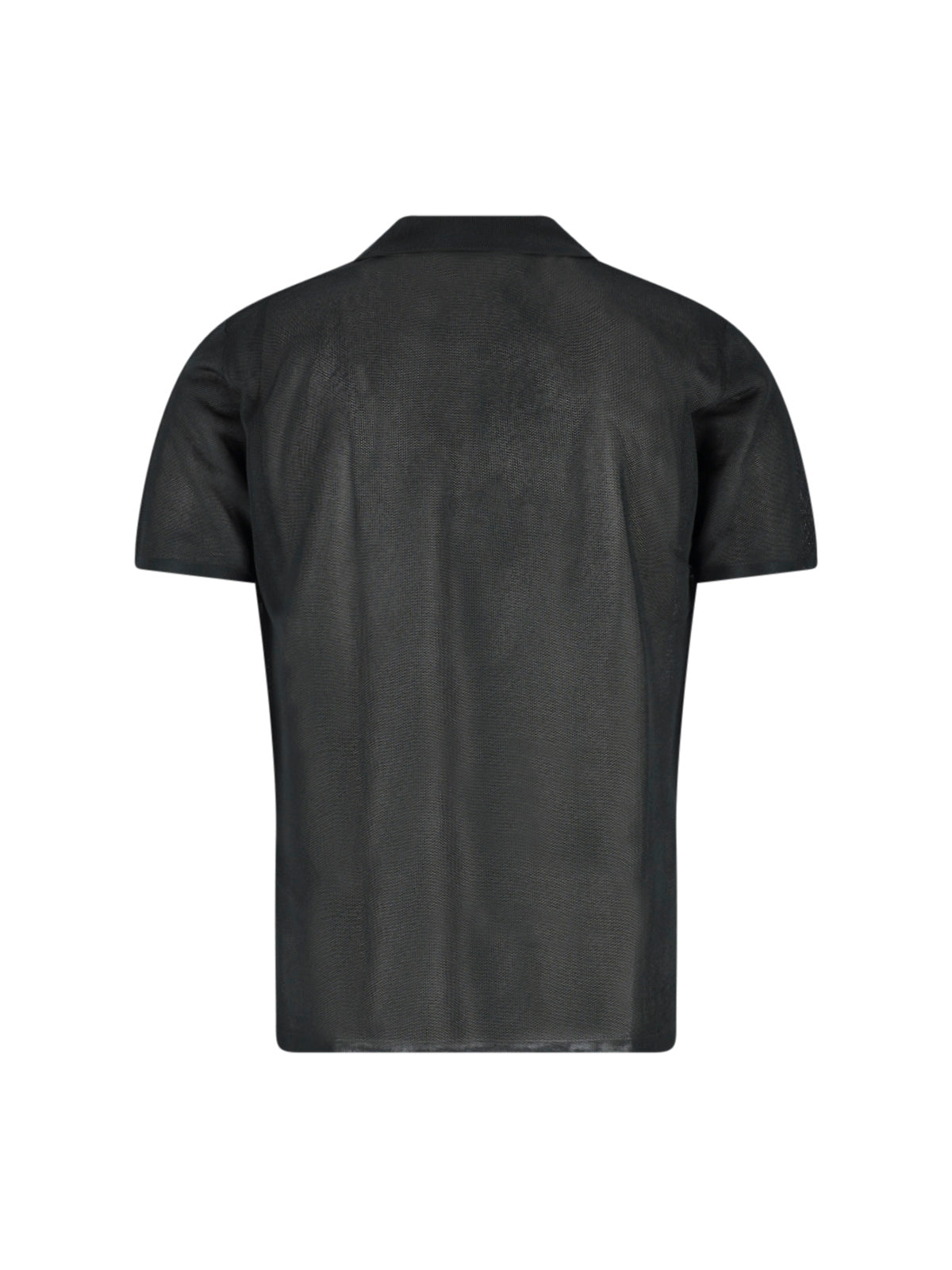 Black Semi-Transparent Pique Satin Polo Shirt