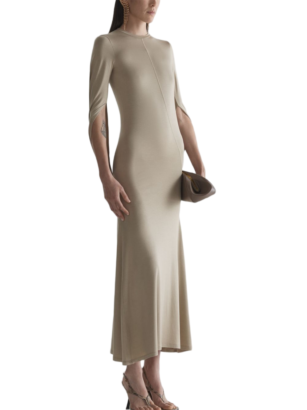 Midi Dress with Flowing Cape Sleeves