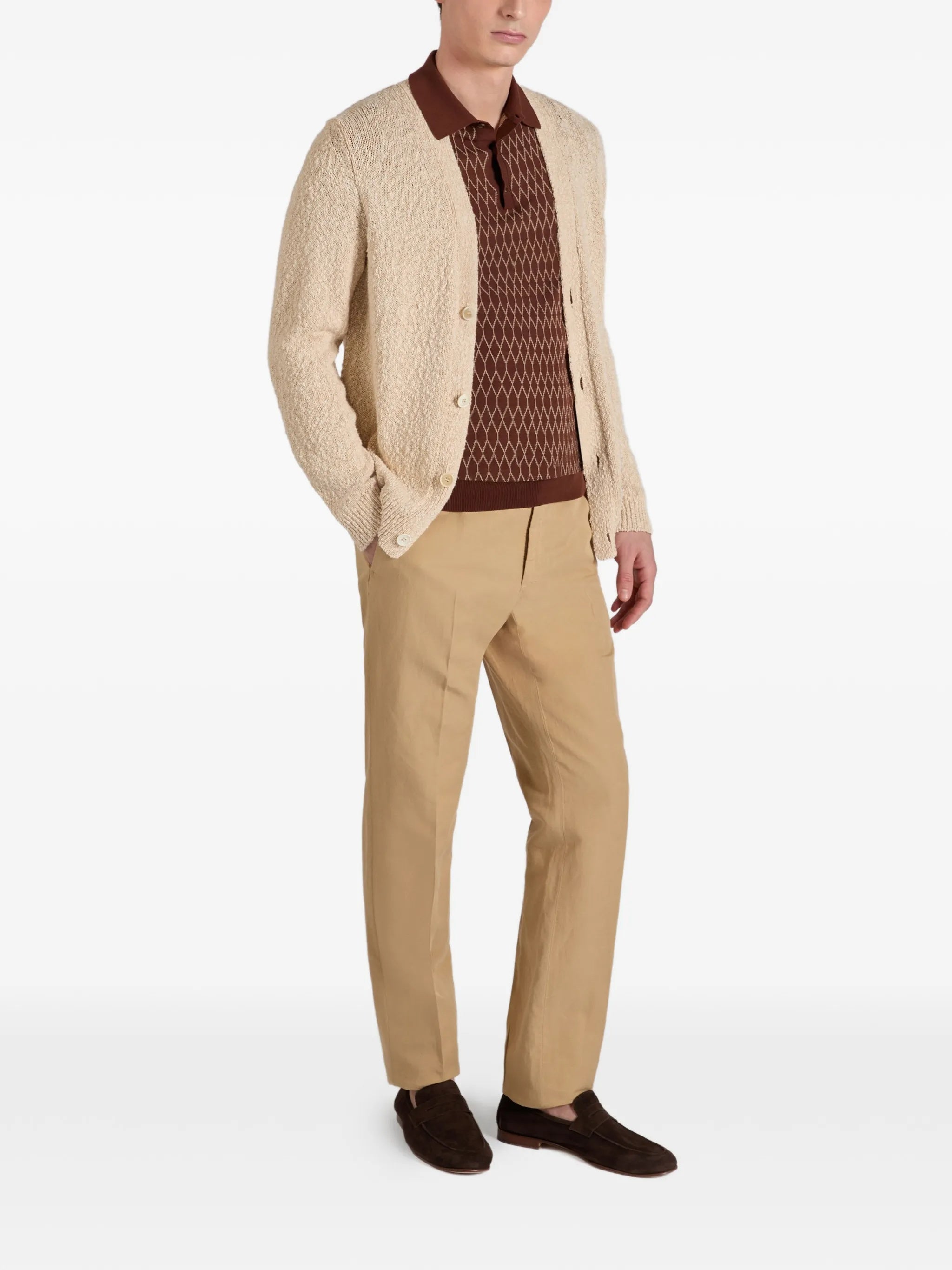 Neutral Textured Knit Button-Down Cardigan