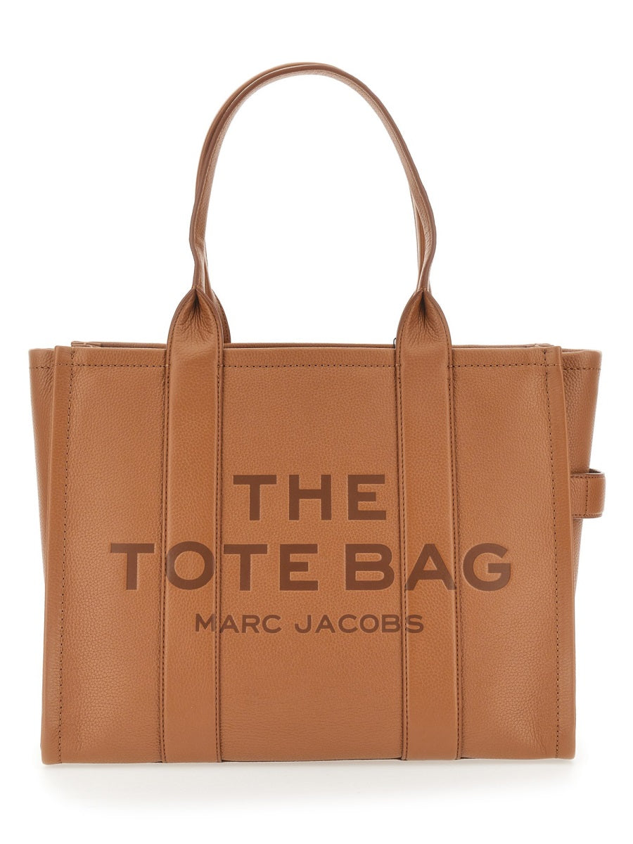 Large Black Textured Leather Logo Tote Bag