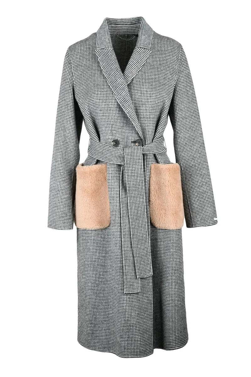 Double-Breasted Coat - Black/White