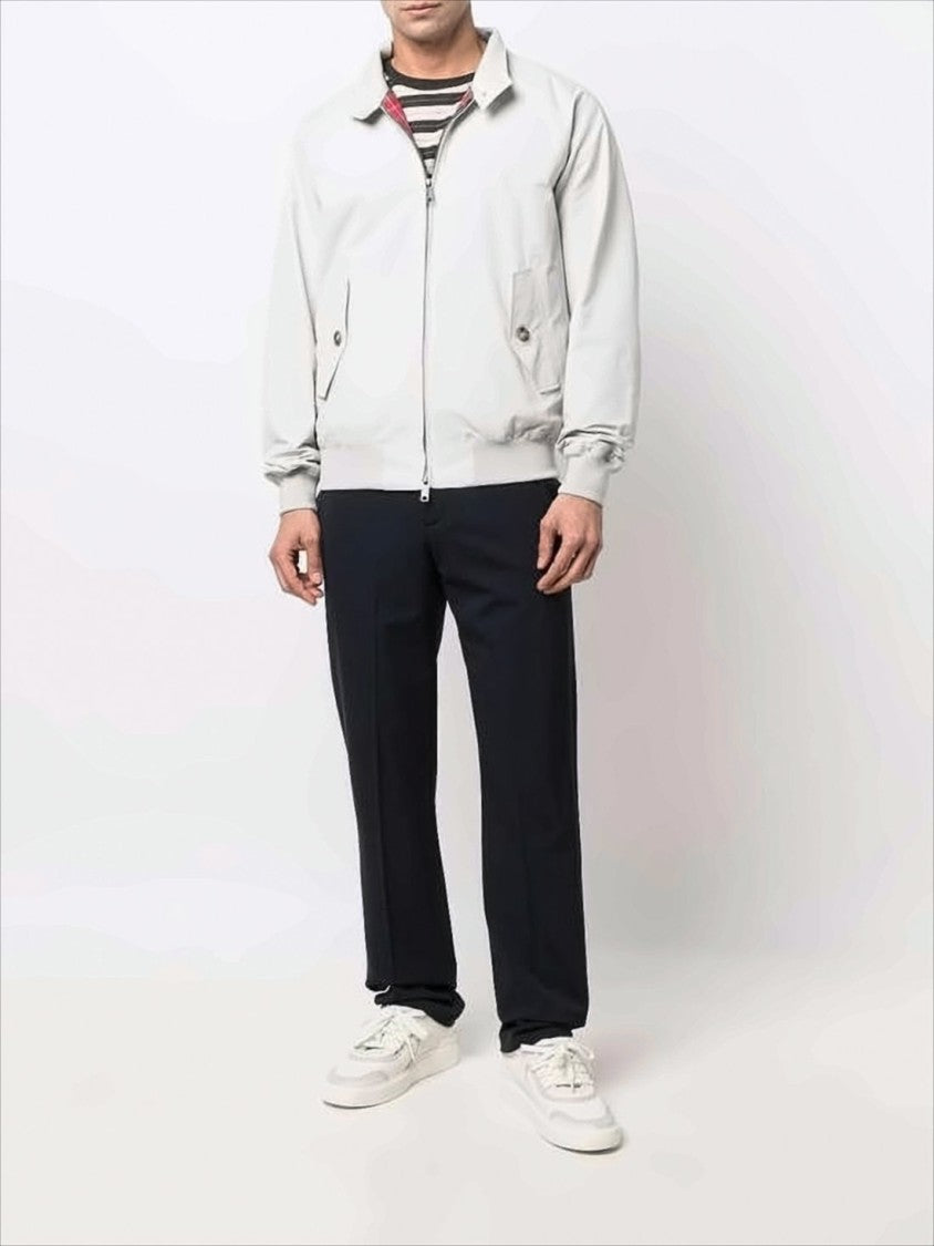 Lightweight White Baracuta Jacket With Classic Design And Tartan Lining
