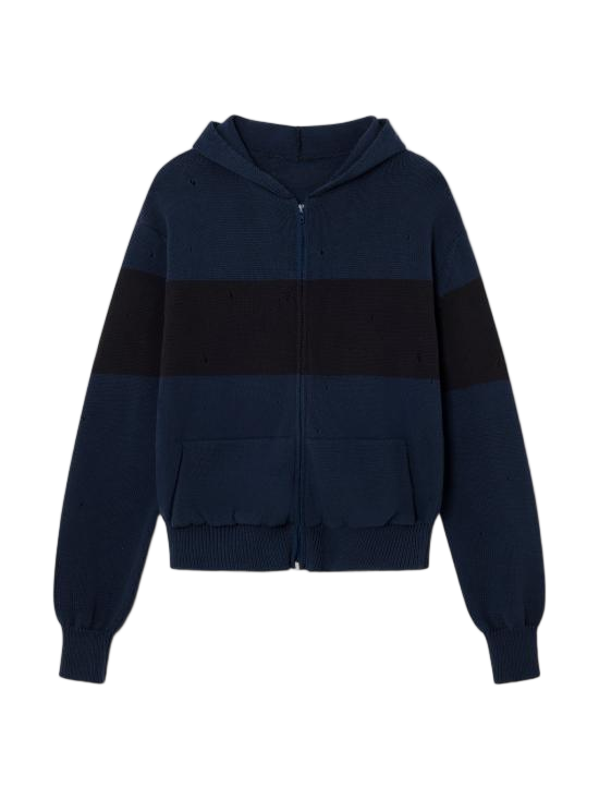 Zip-Up Hoodie with Ribbed Cuffs and Flap Pockets