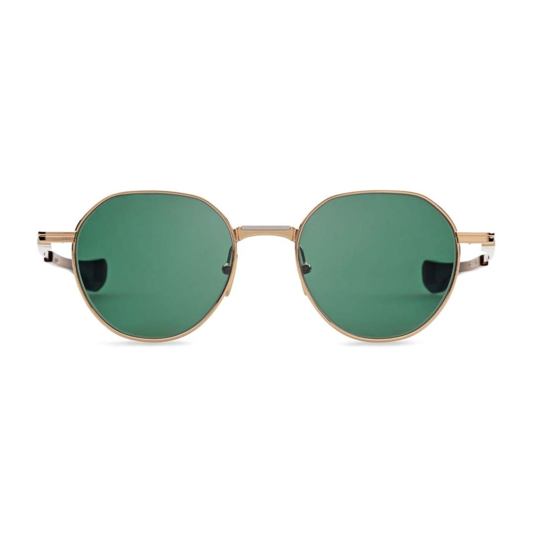 Vers-One Geometric Gold-Tone Frame Sunglasses with Green-Tinted Lenses