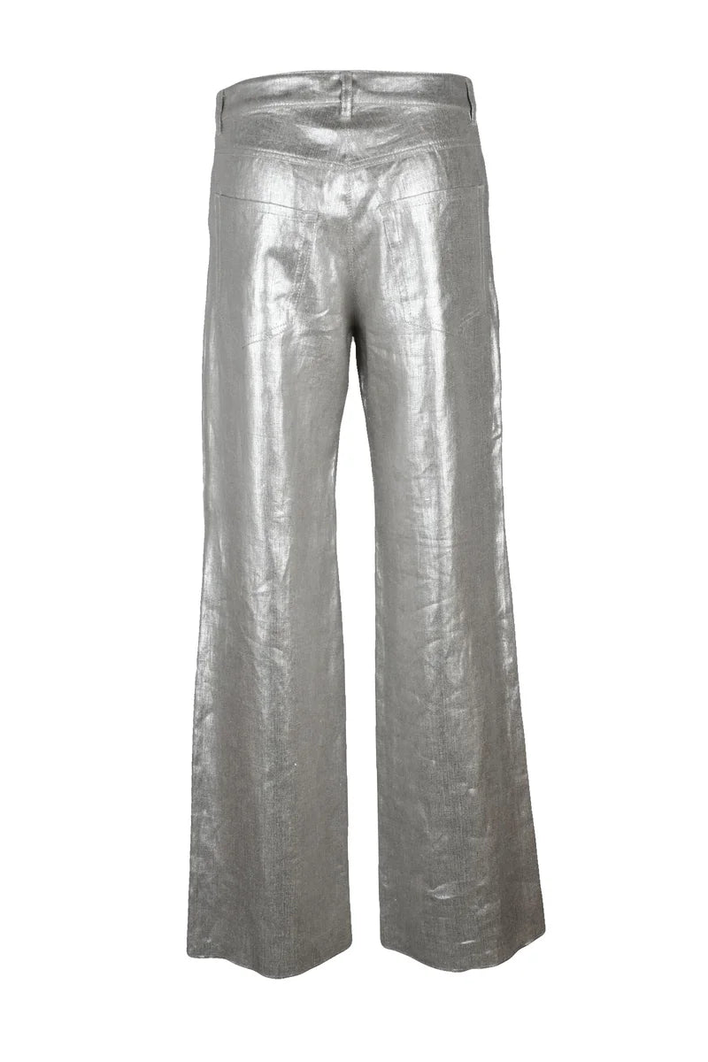 Wide Leg Linen Trousers - Gold
