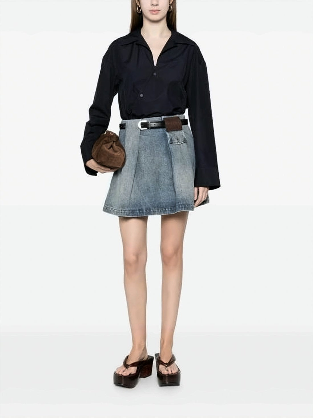 Asymmetrical Black Cotton Shirt with Unique Closure