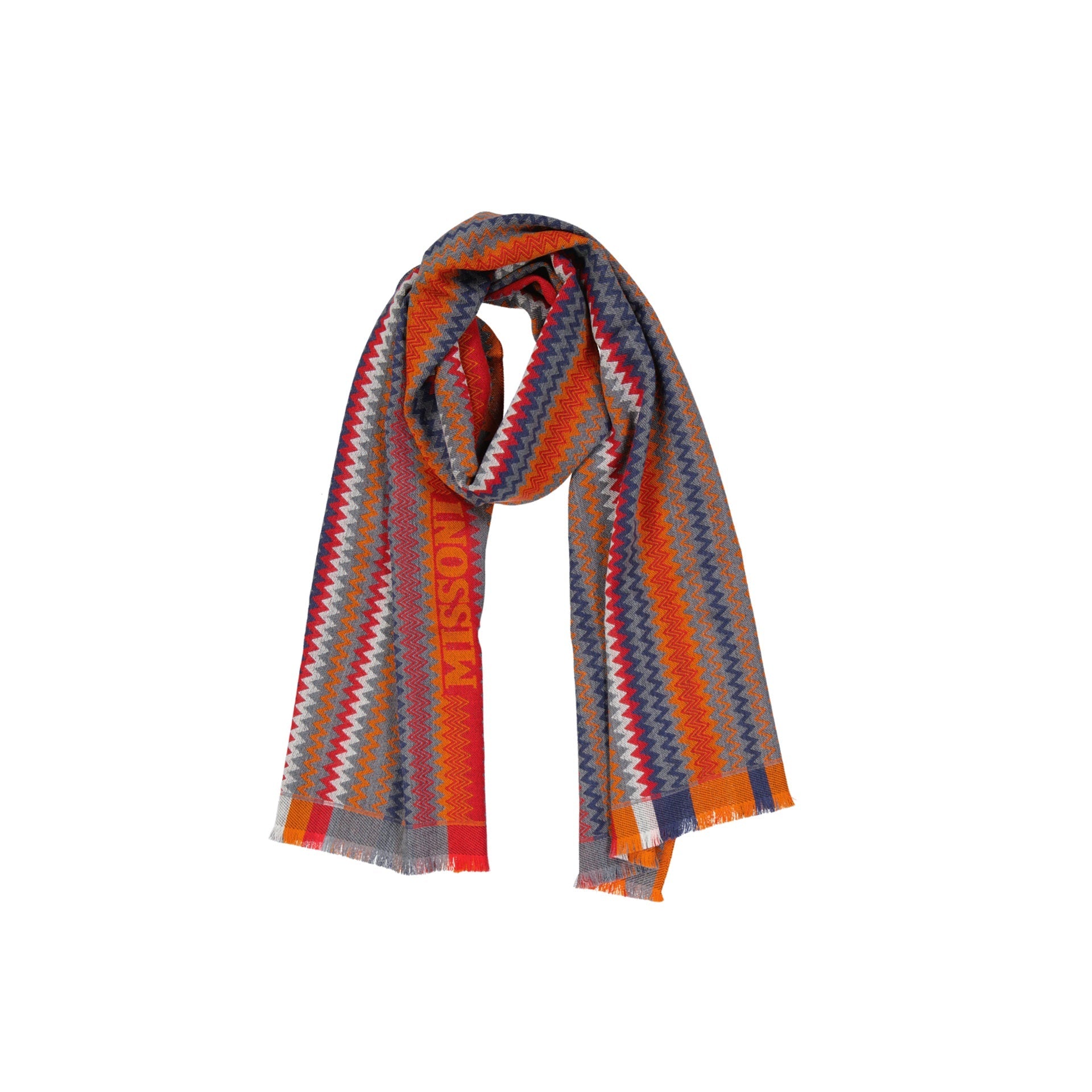 Zigzag Wool Scarf With Fringe Finish