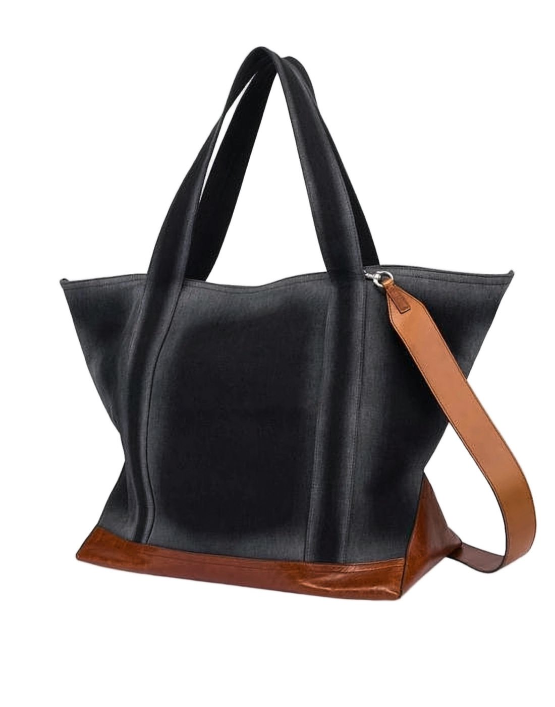 Structured Shoulder Bag with Brown Leather Accents