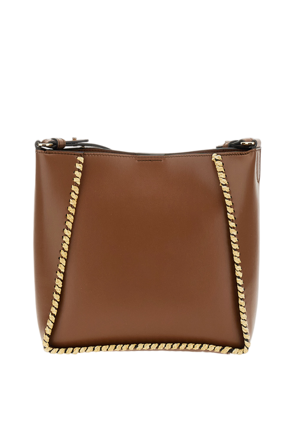 Brown Crossbody Logo Raffia Bag
