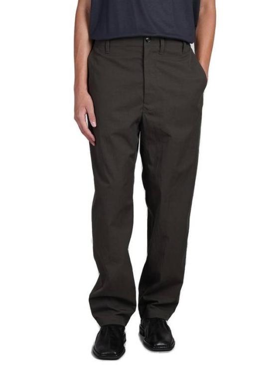 Minimalist Brown Straight Pants With Classic Waistband And Relaxed Fit