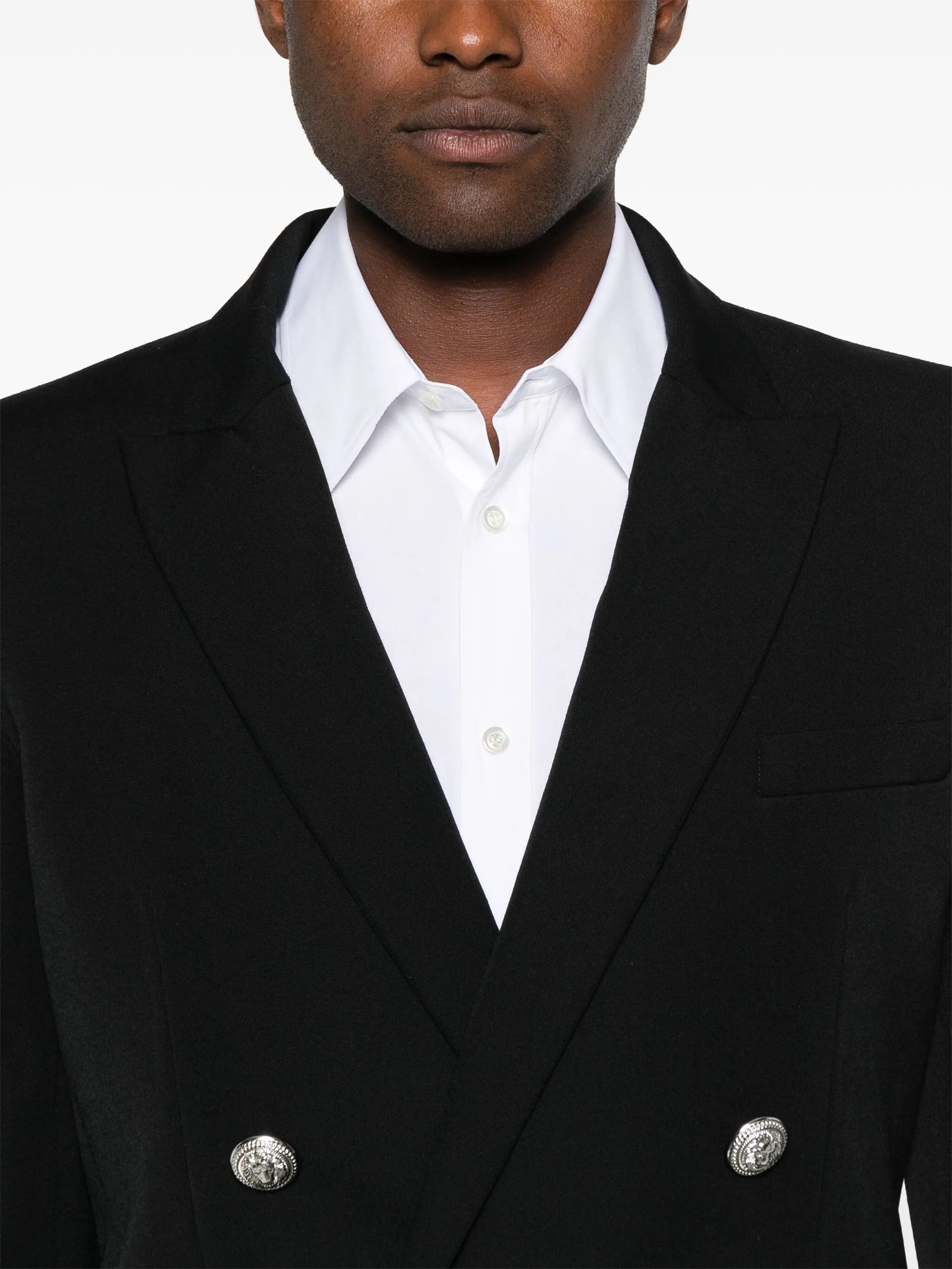 Black Fitted Collection Double-Breasted Wool Blazer