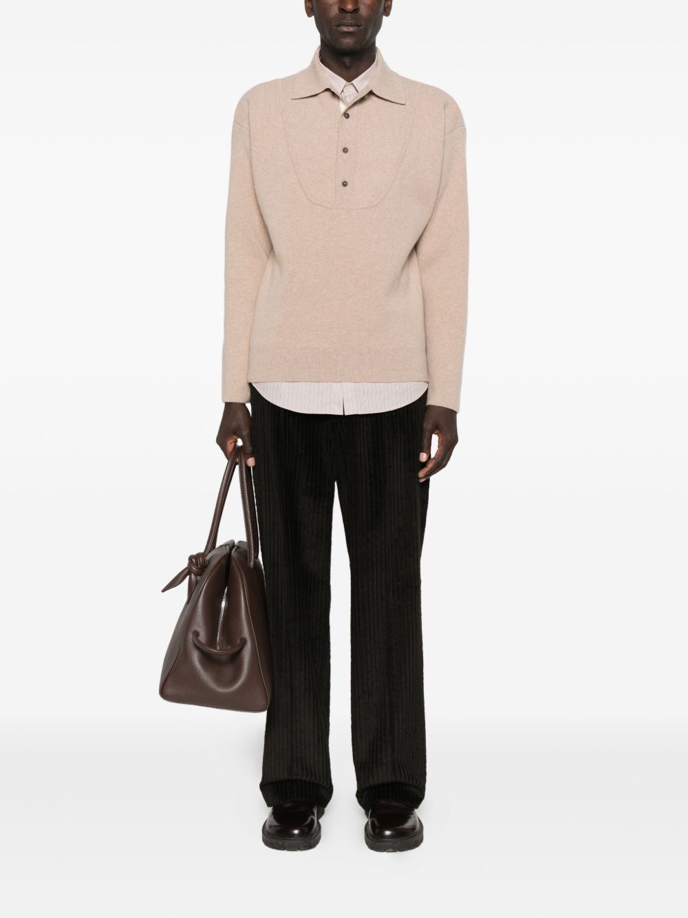 Polo Neck Sweater in Beige Wool-Cashmere Blend
