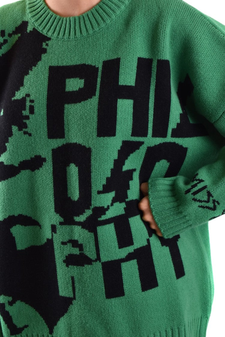 Oversized Wool Sweater With Graphic Design