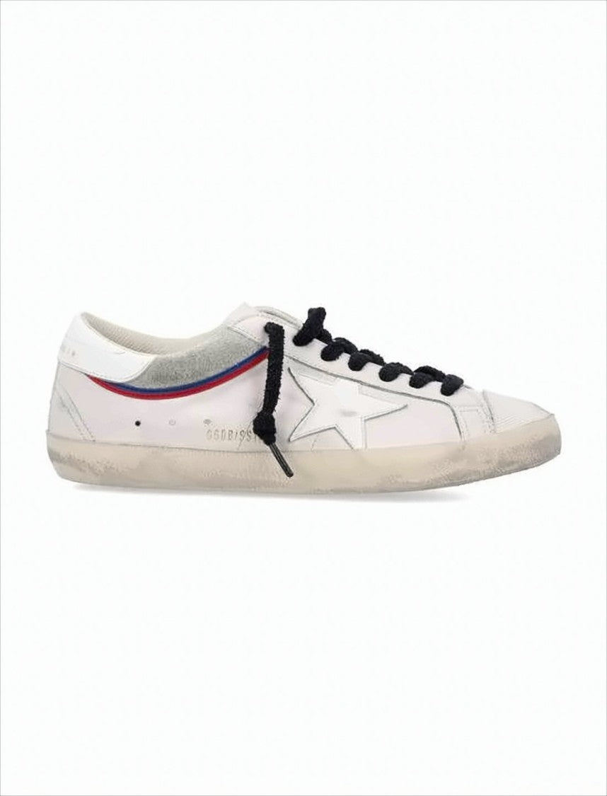 Distressed White Leather Low-Top Sneakers With Signature Star Detail