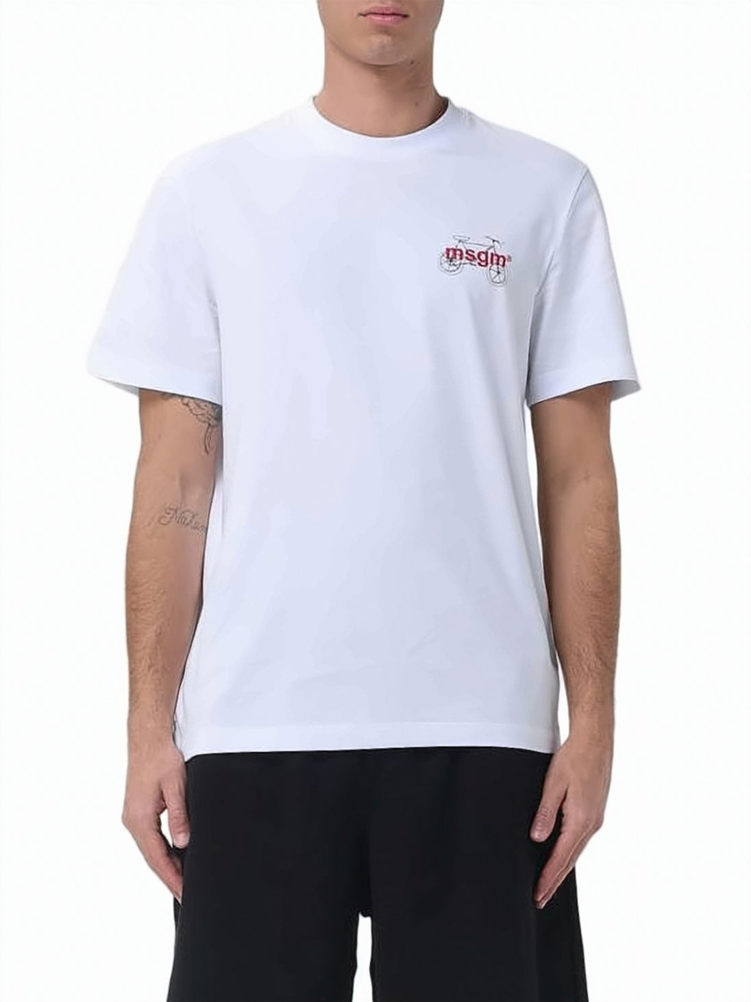 White Bicycle Graphic Embroidered Cotton T-Shirt