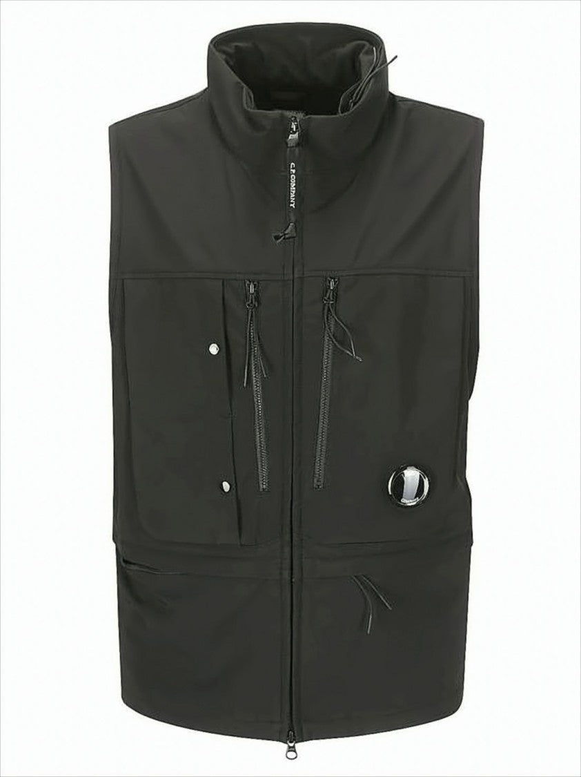 High Collar Sleeveless Vest With Innovative Lens Detail