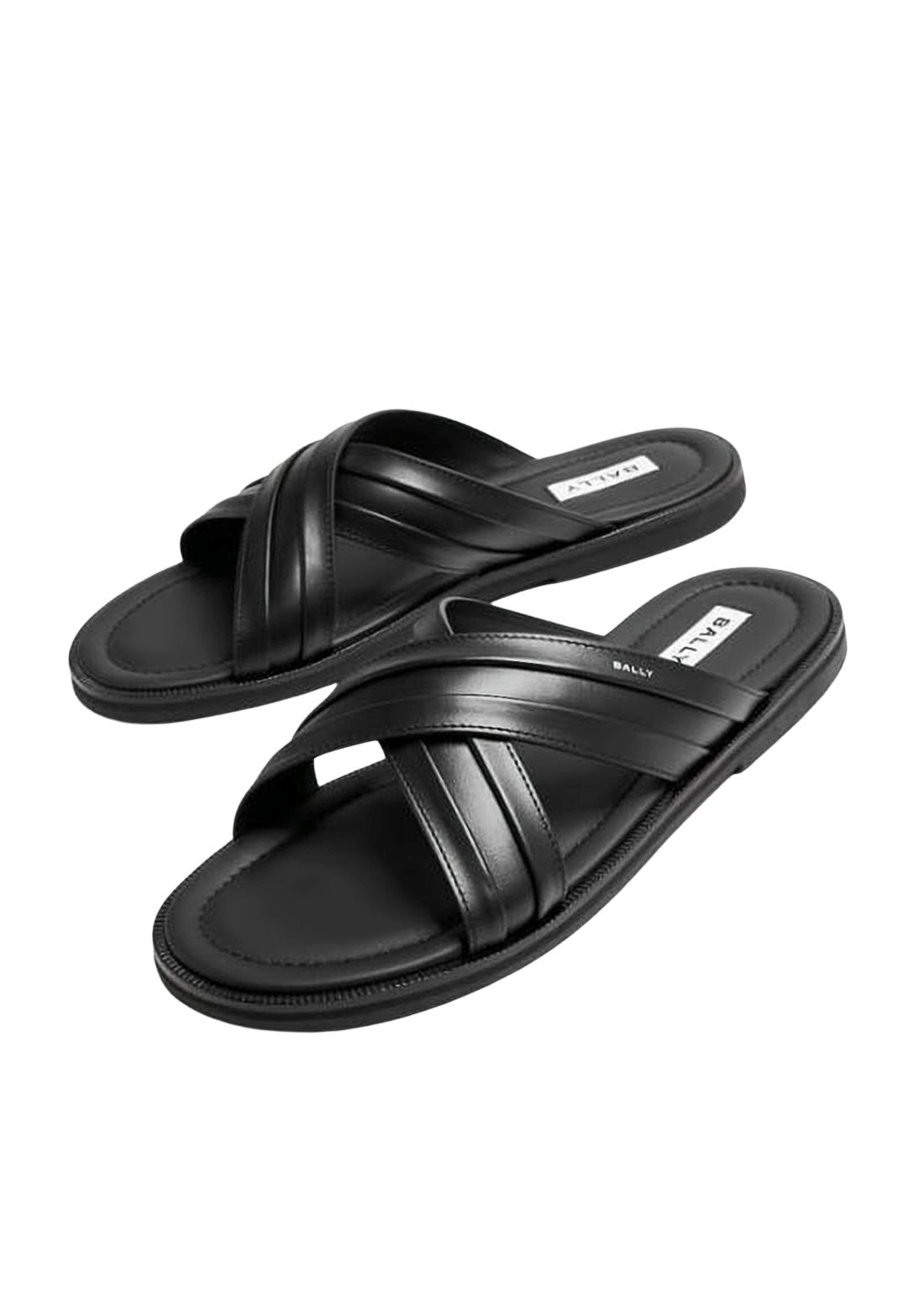 Crisscross Strap Black Leather Slip-On Mules